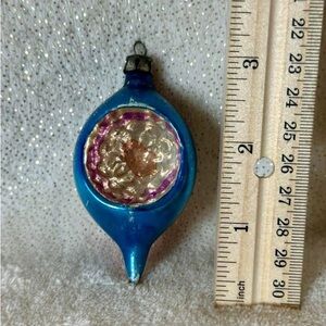 Blue Glass Indented Teardrop Holiday Ornament
